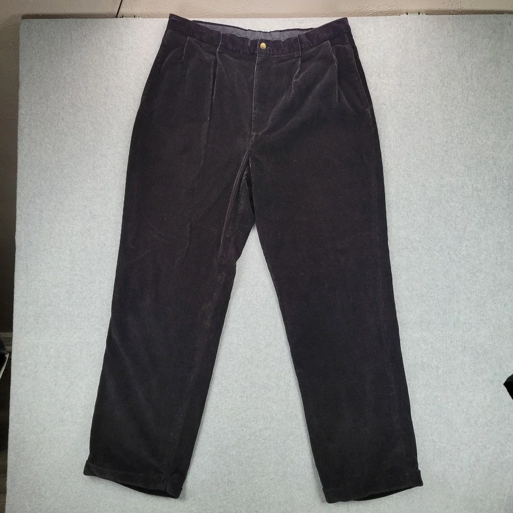 Nautica Mens Corduroy Pants 36x34 (Fits 36x31)‎ Pleated Cuffed 100% Cotton Black